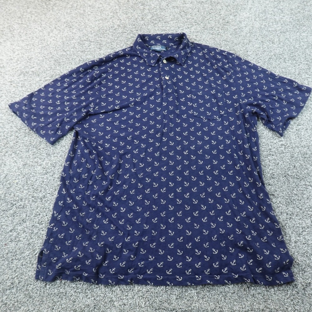 VTG Polo Ralph Lauren Polo Shirt Mens XLT Blue Anchor Sailing Nautical Golf 90s